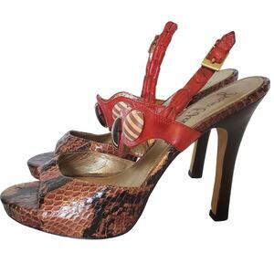 Sam Edelman Oceana Sandals 6.5 Leather Snakeskin Beaded Sling Back Shoes